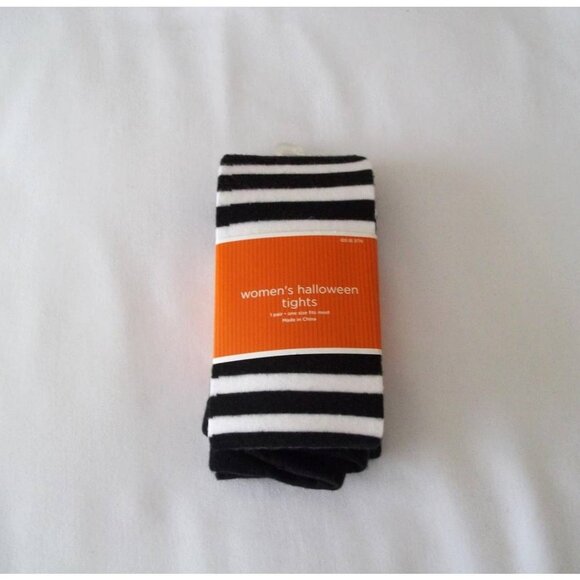 NIP NWT Halloween Black and White Striped Acrylic Knit Tights One Size - Picture 2 of 7